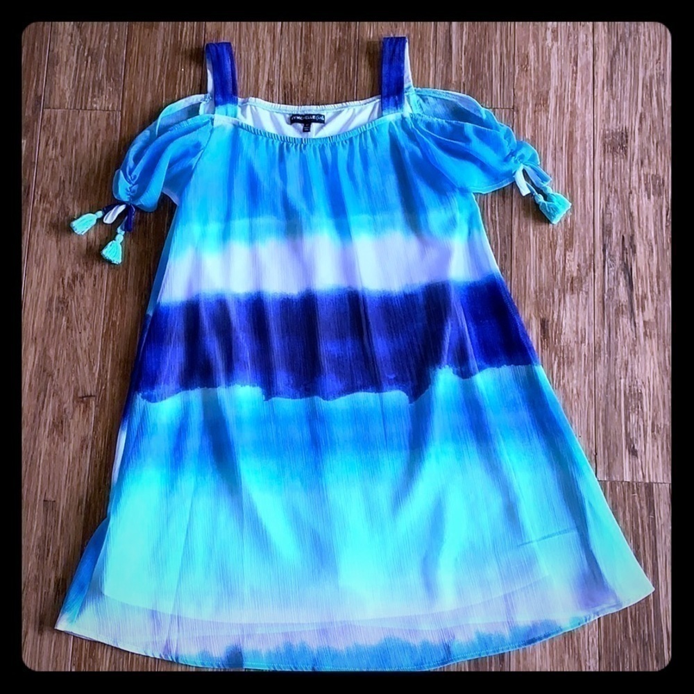 Beautiful Cold Shoulder Blue and Green Dress